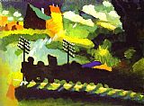 Wassily Kandinsky Famous Paintings - Murnau-View with Railroad and Castle